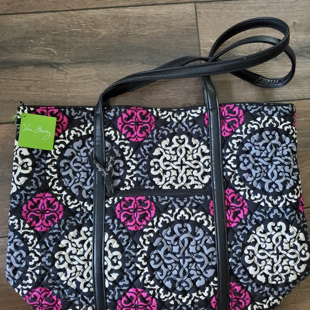 Vera Bradlet Trimmed Vera Canterberry Magenta Tote Bag